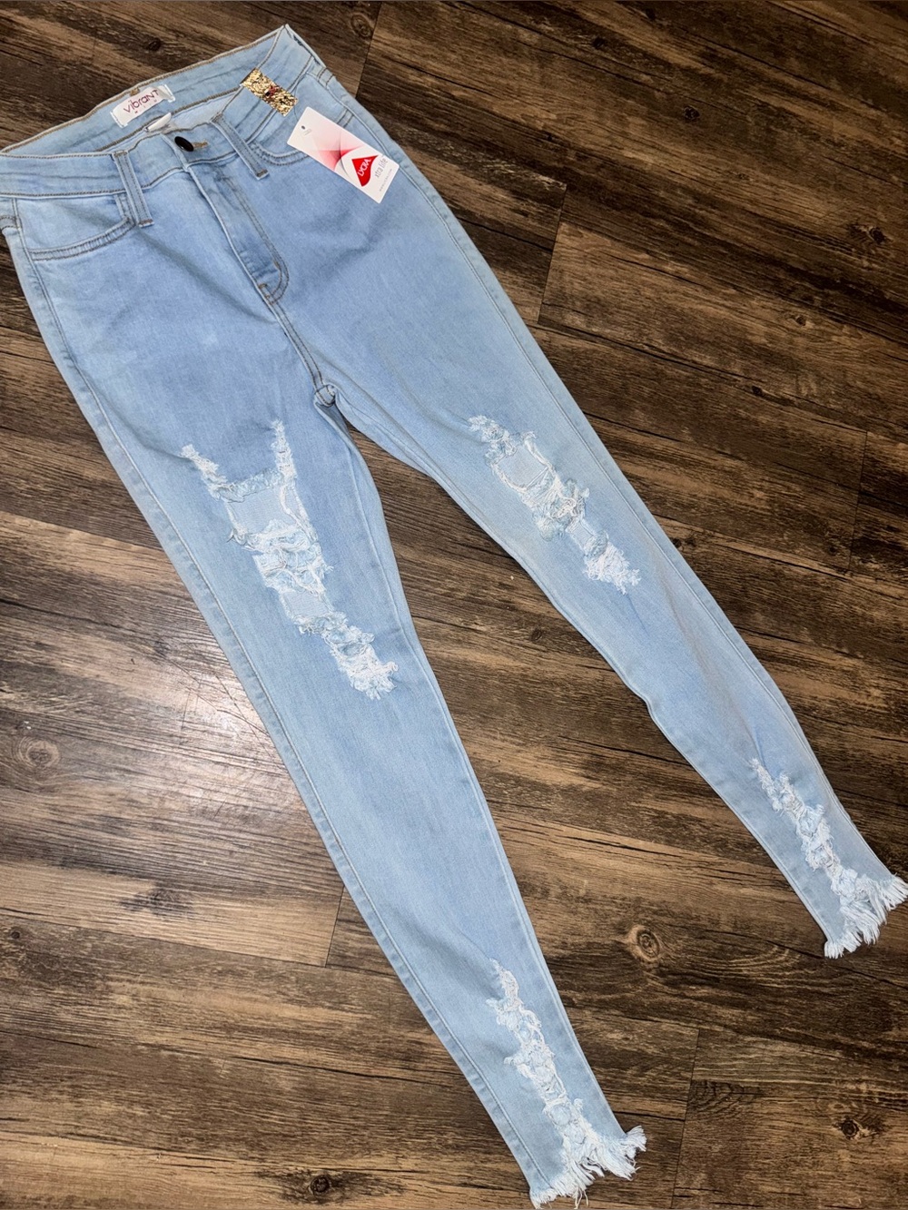 Vibrant Women’s Light Blue Distressed Flare Jeans Size 1W 29 New